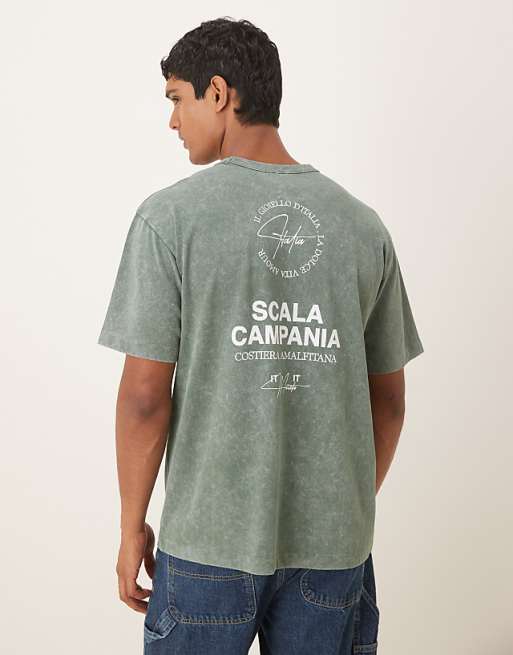 DESIGN relaxed t-shirt with text graphic in washed khaki