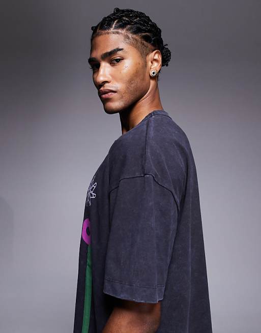 DESIGN Relaxed T-shirt With Text Graphic In Washed Black