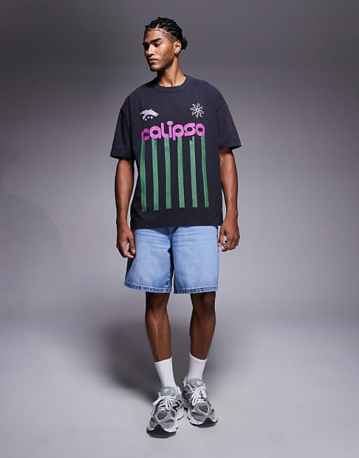 DESIGN Relaxed T-shirt With Text Graphic In Washed Black