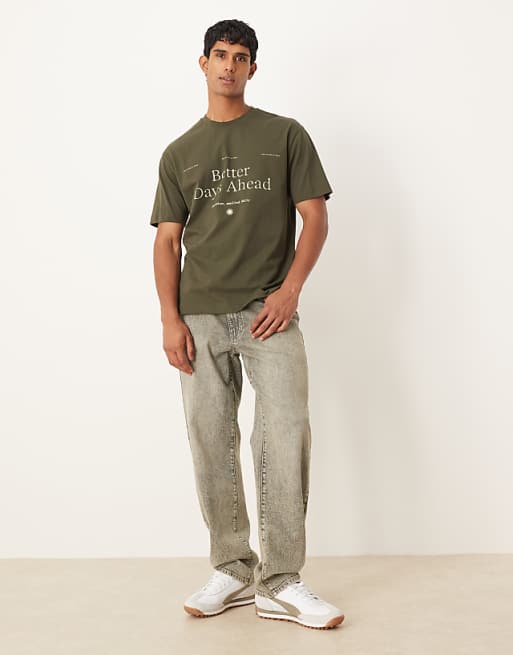 DESIGN Relaxed T-shirt With Text Print In Green