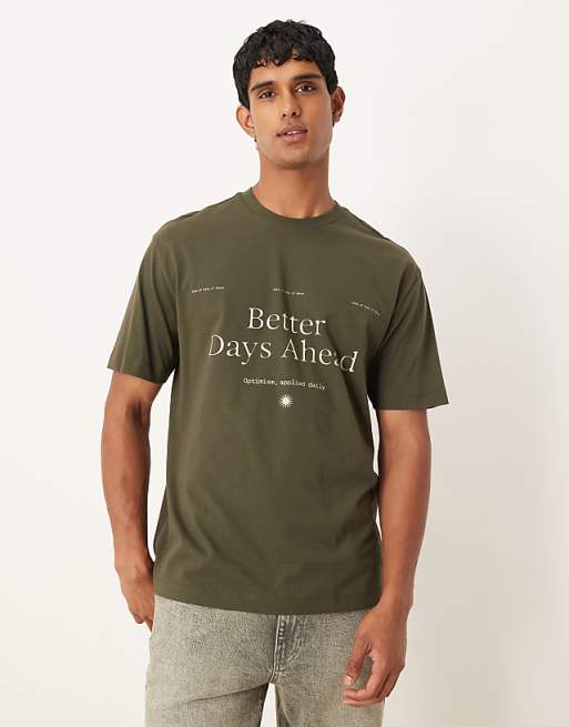 DESIGN relaxed t-shirt with text print in green