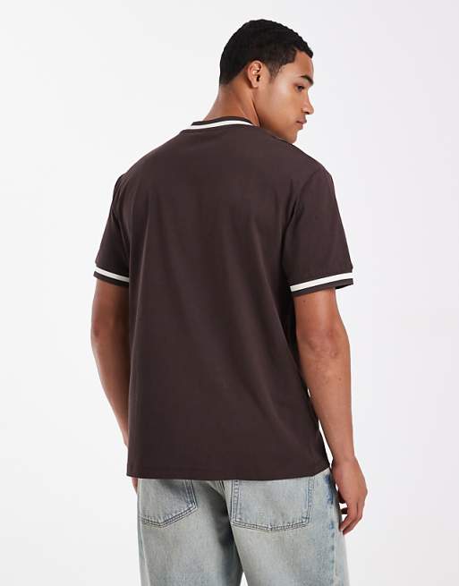 DESIGN Relaxed T-shirt With Tipping Detail And Embroidered Graphic In Brown