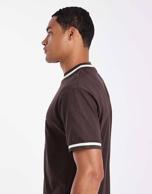 DESIGN Relaxed T-shirt With Tipping Detail And Embroidered Graphic In Brown