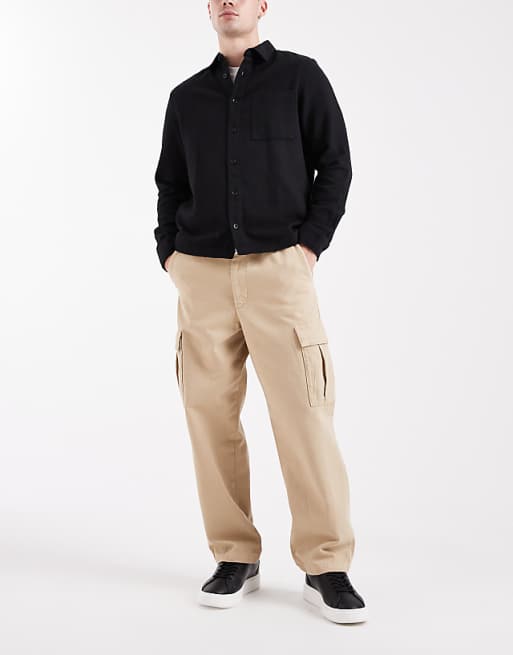 DESIGN Relaxed Tapered Cargo Trousers In Beige