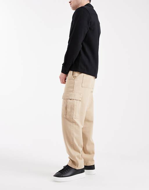 DESIGN Relaxed Tapered Cargo Trousers In Beige