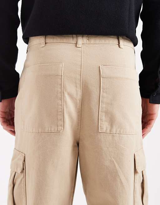 DESIGN Relaxed Tapered Cargo Trousers In Beige