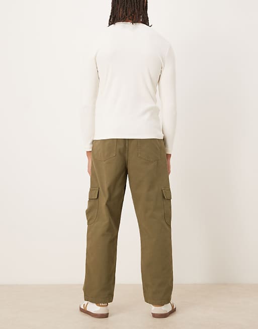 DESIGN Relaxed Tapered Cargo Trousers In Khaki With Pleats