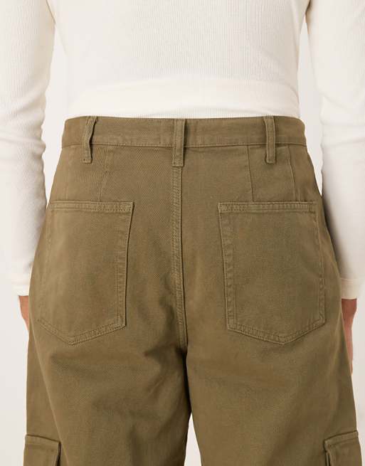 DESIGN Relaxed Tapered Cargo Trousers In Khaki With Pleats