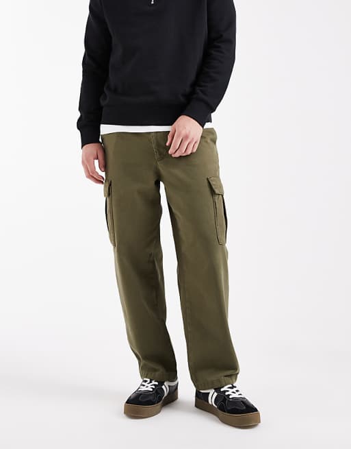 DESIGN relaxed tapered cargo trousers in khaki