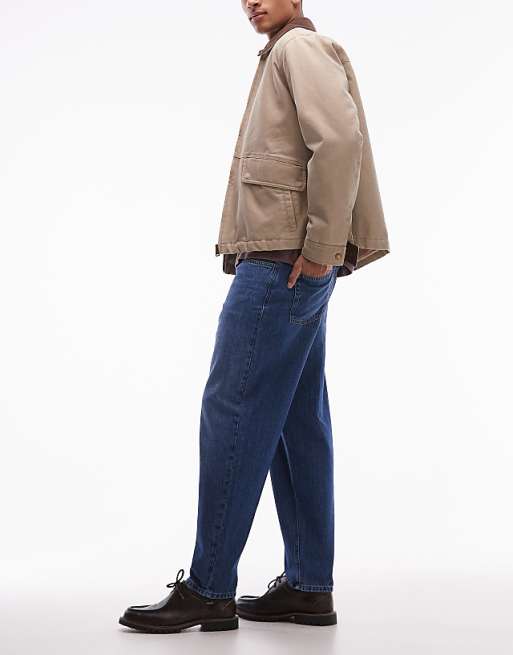 DESIGN Relaxed Tapered Jeans In Dark Wash Blue