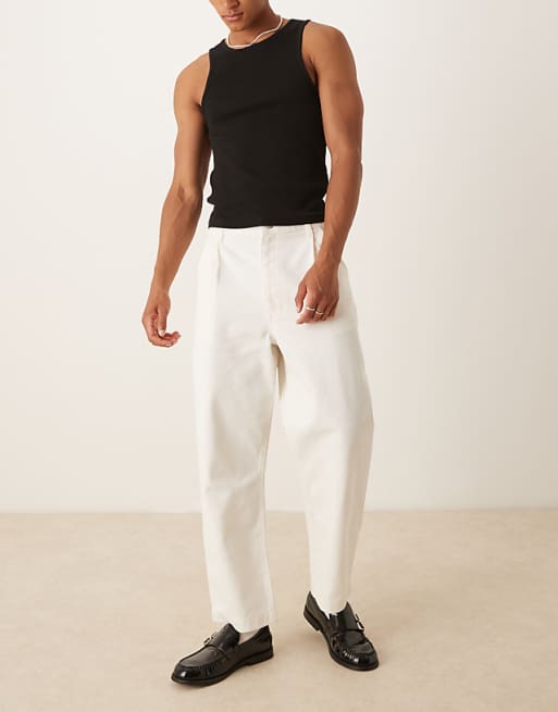 DESIGN relaxed tapered jeans in ecru