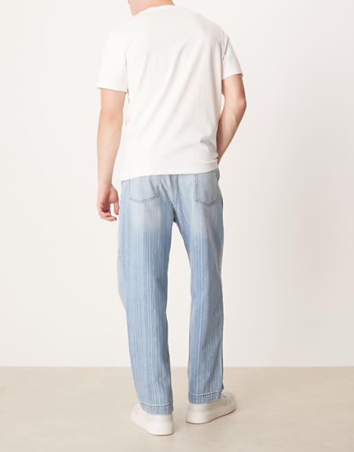 DESIGN Relaxed Tapered Jeans In Light Wash Blue With Stripe Print
