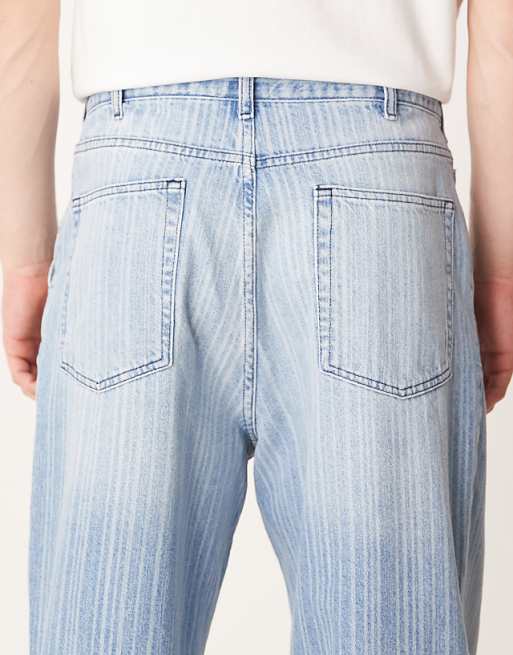 DESIGN Relaxed Tapered Jeans In Light Wash Blue With Stripe Print