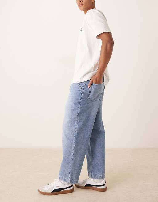 DESIGN Relaxed Tapered Jeans In Light Wash Blue