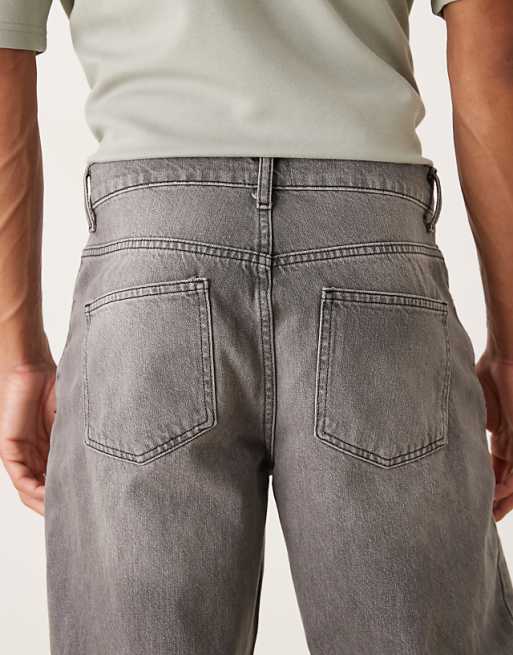 DESIGN Relaxed Tapered Jeans In Washed Black With Rips