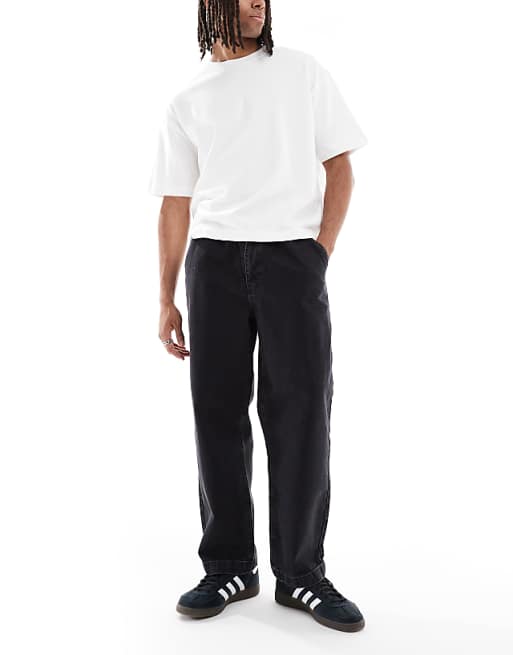 DESIGN relaxed tapered jeans in washed black