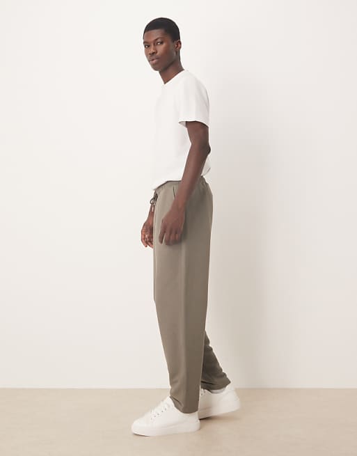 DESIGN Relaxed Tapered Joggers In Khaki Pique Cotton