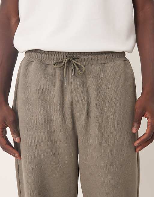 DESIGN Relaxed Tapered Joggers In Khaki Pique Cotton