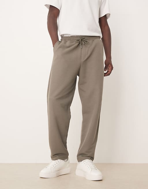 DESIGN relaxed tapered joggers in khaki pique cotton