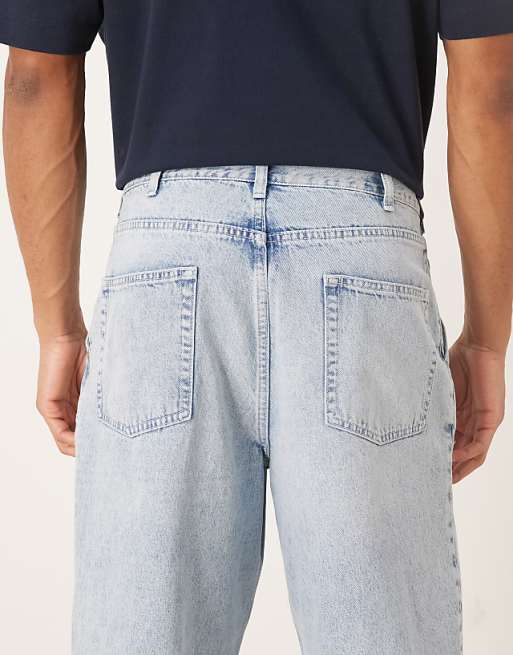 DESIGN Relaxed Tapered Pleated Jeans In Bleach Wash Denim