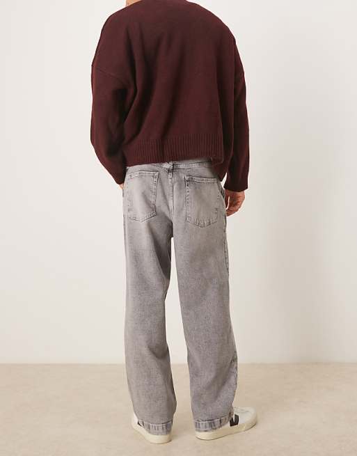DESIGN Relaxed Tapered Pleated Jeans In Grey