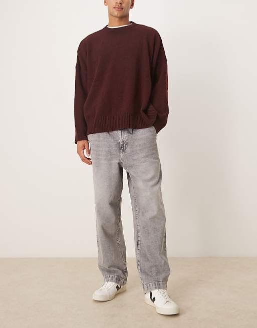 DESIGN relaxed tapered pleated jeans in grey