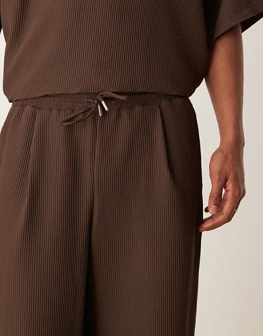 DESIGN Relaxed Tapered Plisse Jogger With Pleats In Brown