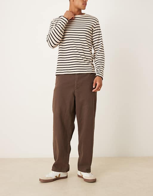 DESIGN Relaxed Tapered Trousers In Brown