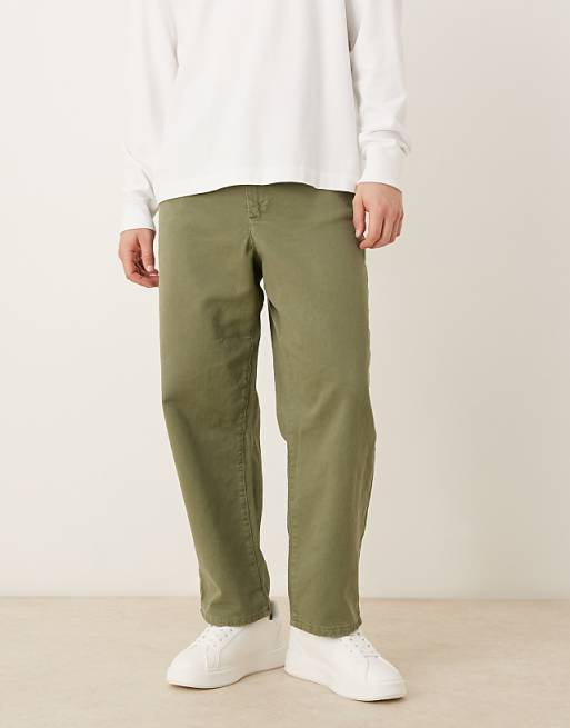 DESIGN relaxed tapered trousers in khaki