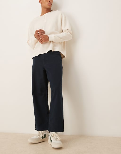 DESIGN Relaxed Tapered Trousers In Navy