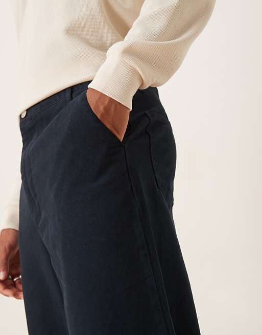 DESIGN Relaxed Tapered Trousers In Navy