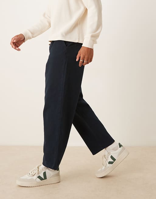DESIGN relaxed tapered trousers in navy