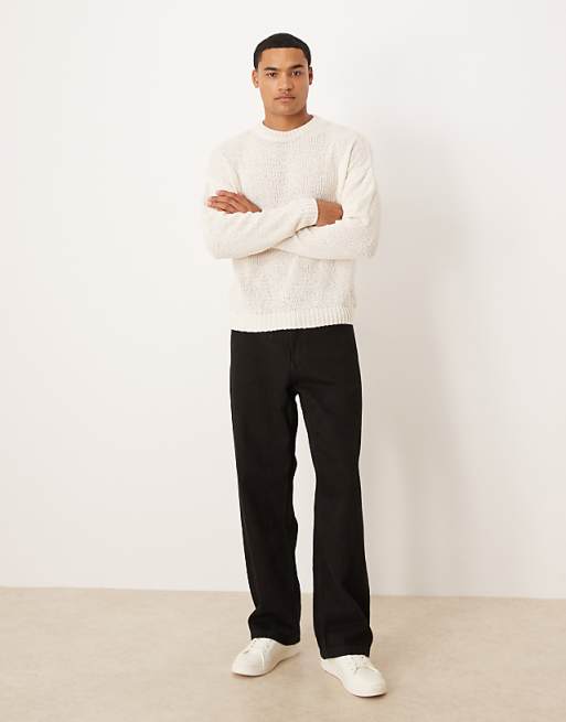 DESIGN Relaxed Textured Knitted Jumper In Ecru