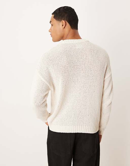DESIGN Relaxed Textured Knitted Jumper In Ecru