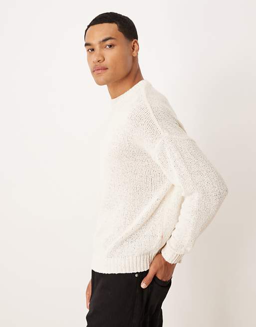 DESIGN Relaxed Textured Knitted Jumper In Ecru