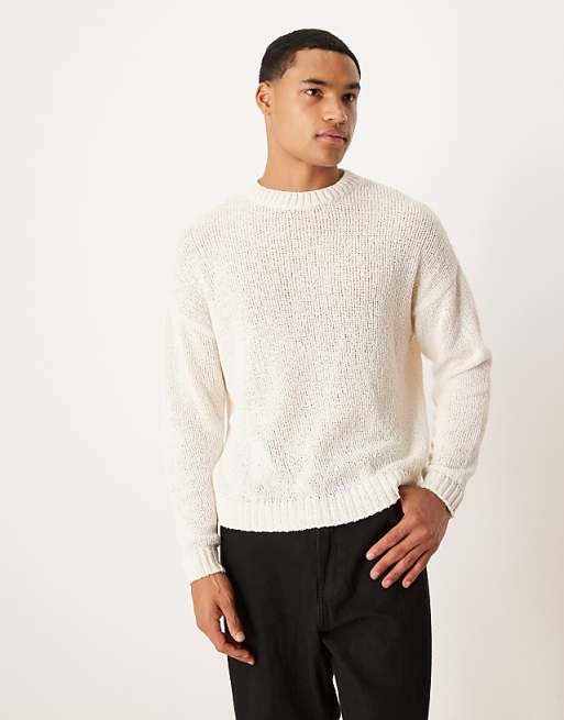 DESIGN relaxed textured knitted jumper in ecru