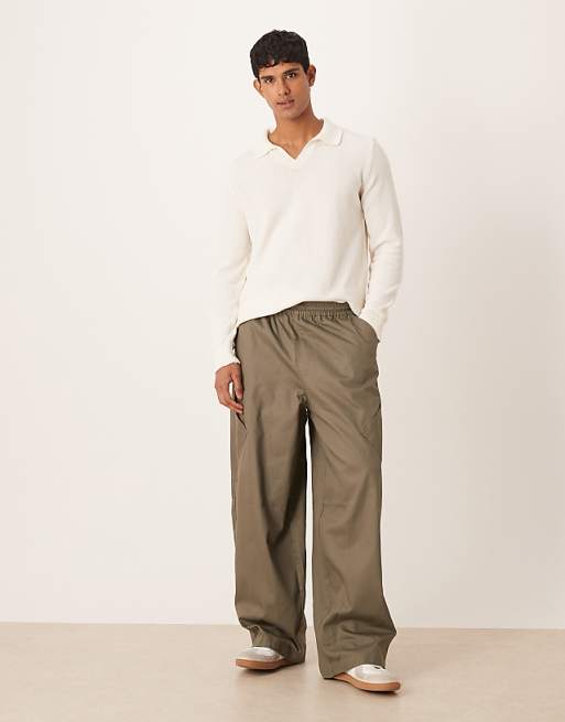 DESIGN Relaxed Textured Long Sleeve Knitted Notch Neck Polo In Ecru