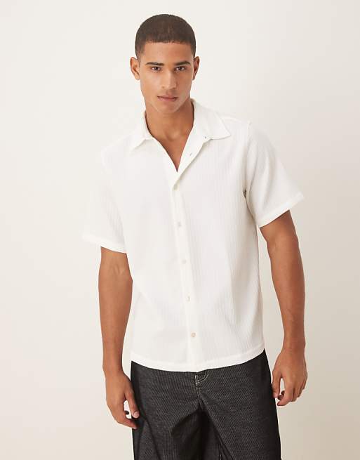 DESIGN relaxed textured shirt in white