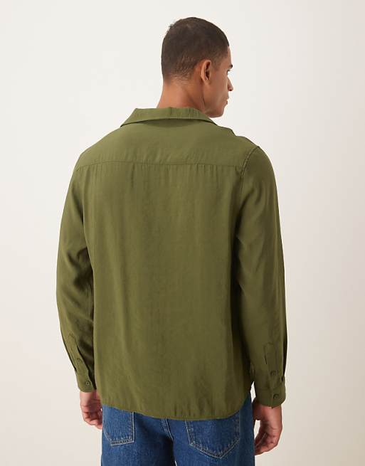 DESIGN Relaxed Textured Shirt With Embroidery In Khaki