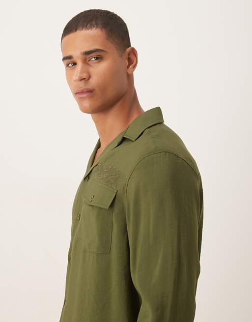 DESIGN Relaxed Textured Shirt With Embroidery In Khaki