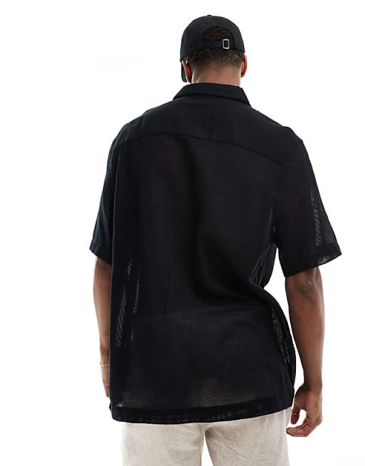 DESIGN Relaxed Textured Shirt With Patch Pockets In Black