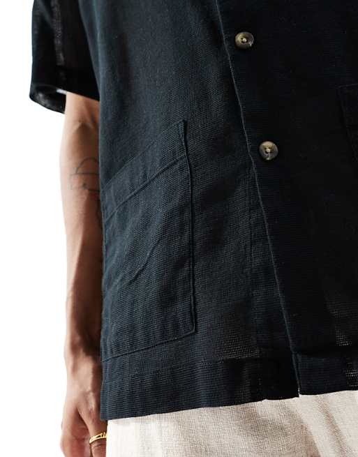 DESIGN Relaxed Textured Shirt With Patch Pockets In Black