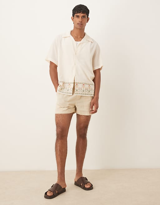 DESIGN Relaxed Textured Shirt With Print In Beige