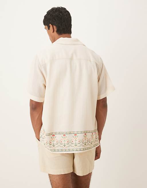 DESIGN Relaxed Textured Shirt With Print In Beige