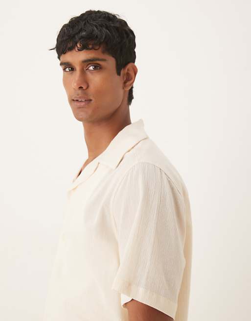DESIGN Relaxed Textured Shirt With Print In Beige