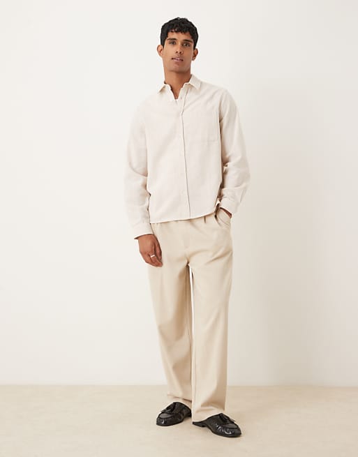 DESIGN Relaxed Textured Shirt With Square Collar In Beige