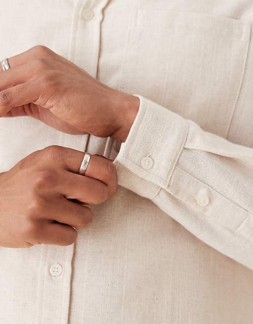 DESIGN Relaxed Textured Shirt With Square Collar In Beige