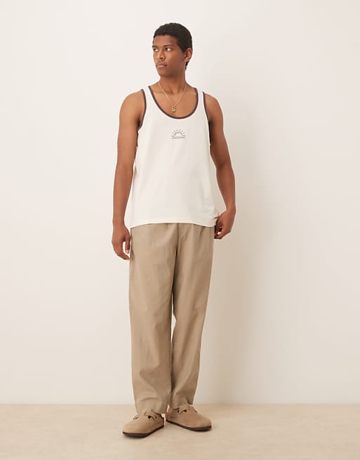 DESIGN Relaxed Vest With Chest Print In Ecru