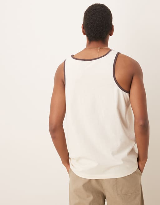 DESIGN Relaxed Vest With Chest Print In Ecru