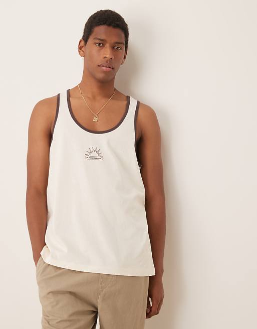 DESIGN relaxed vest with chest print in ecru